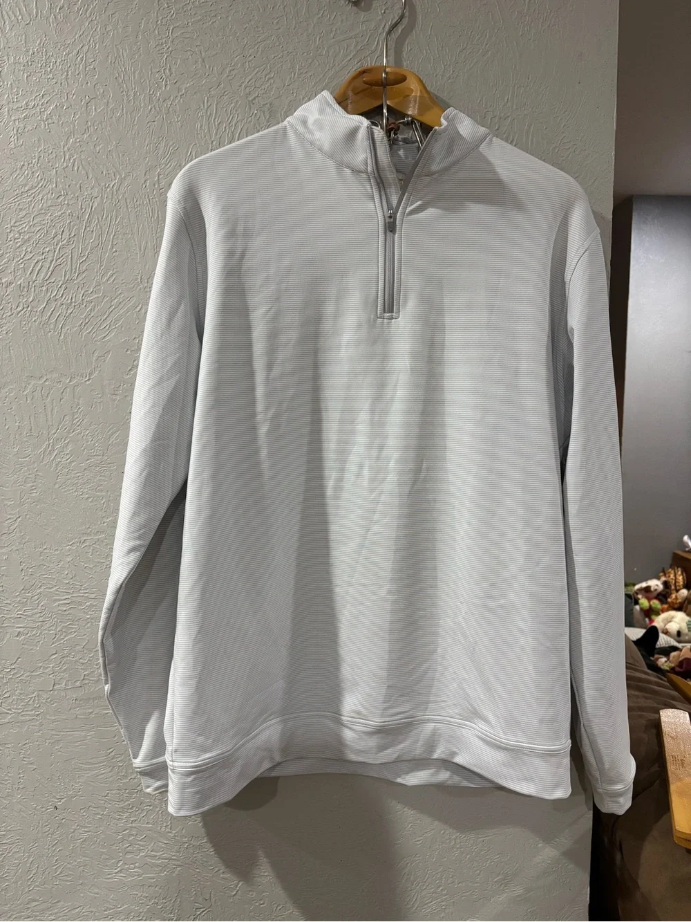 Peter Millar Perth Sugar Stripe Performance Half Zip Golf Pullover in Grey Sz L